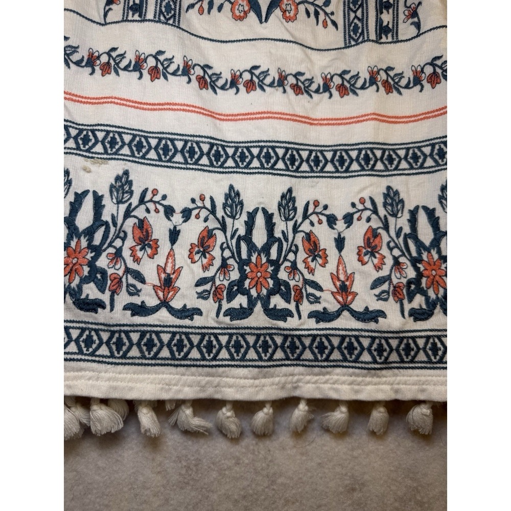 Skies Are Blue Embroidered Boho Peasant Dress Medium Floral Cream Tank - Picture 3 of 10